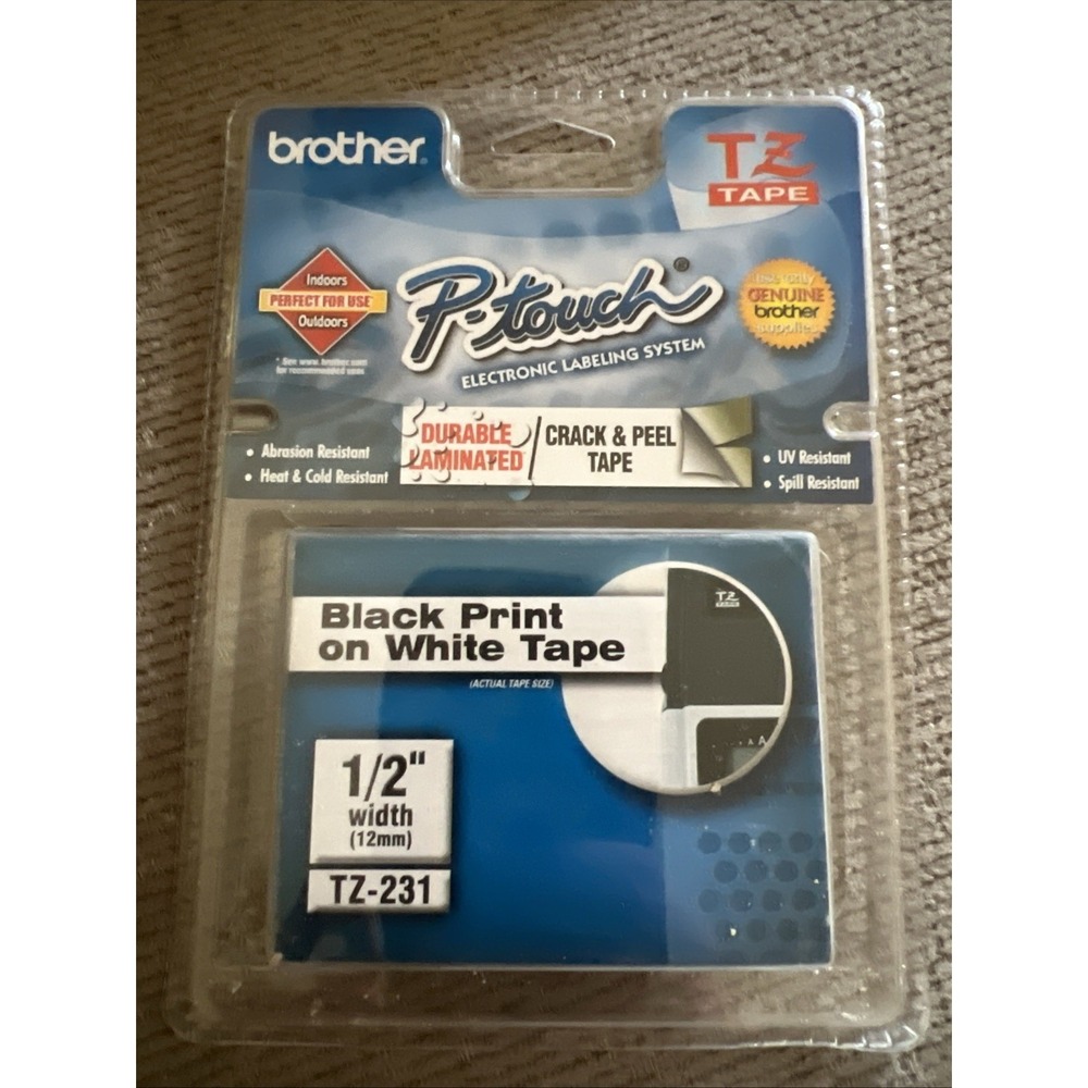 Brother TZ-231 P-Touch 1/2" Label Tape Black‎ Print on White - Brand New